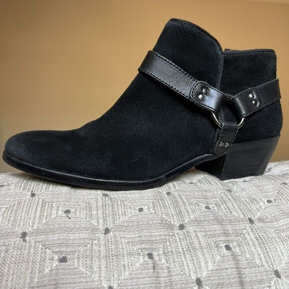 Sam Edelman Phoenix Black Suede Ankle Boot Bootie Side Zip Western Women 6.5 - Picture 1 of 16